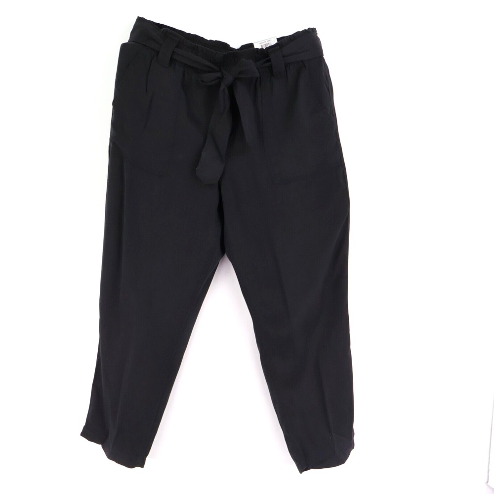 Style & Co. Ankle Pants Mid Rise Tie Waist Womens Size L Black Pockets NWT $49